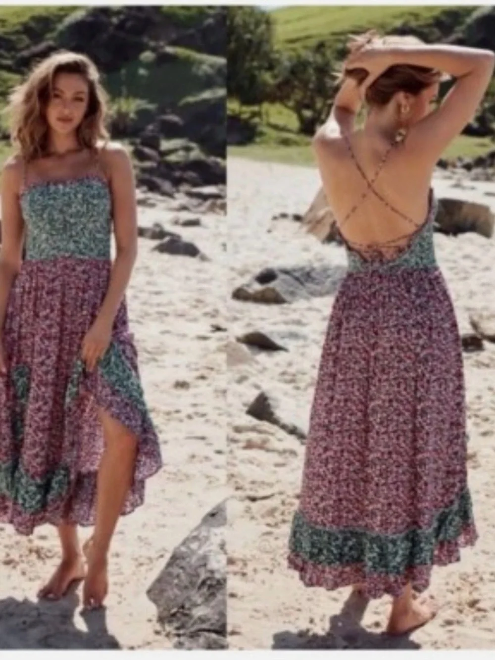 Free People Pink and Green Floral Ruffle Midi Dress “One I Love” - Picture 8 of 8